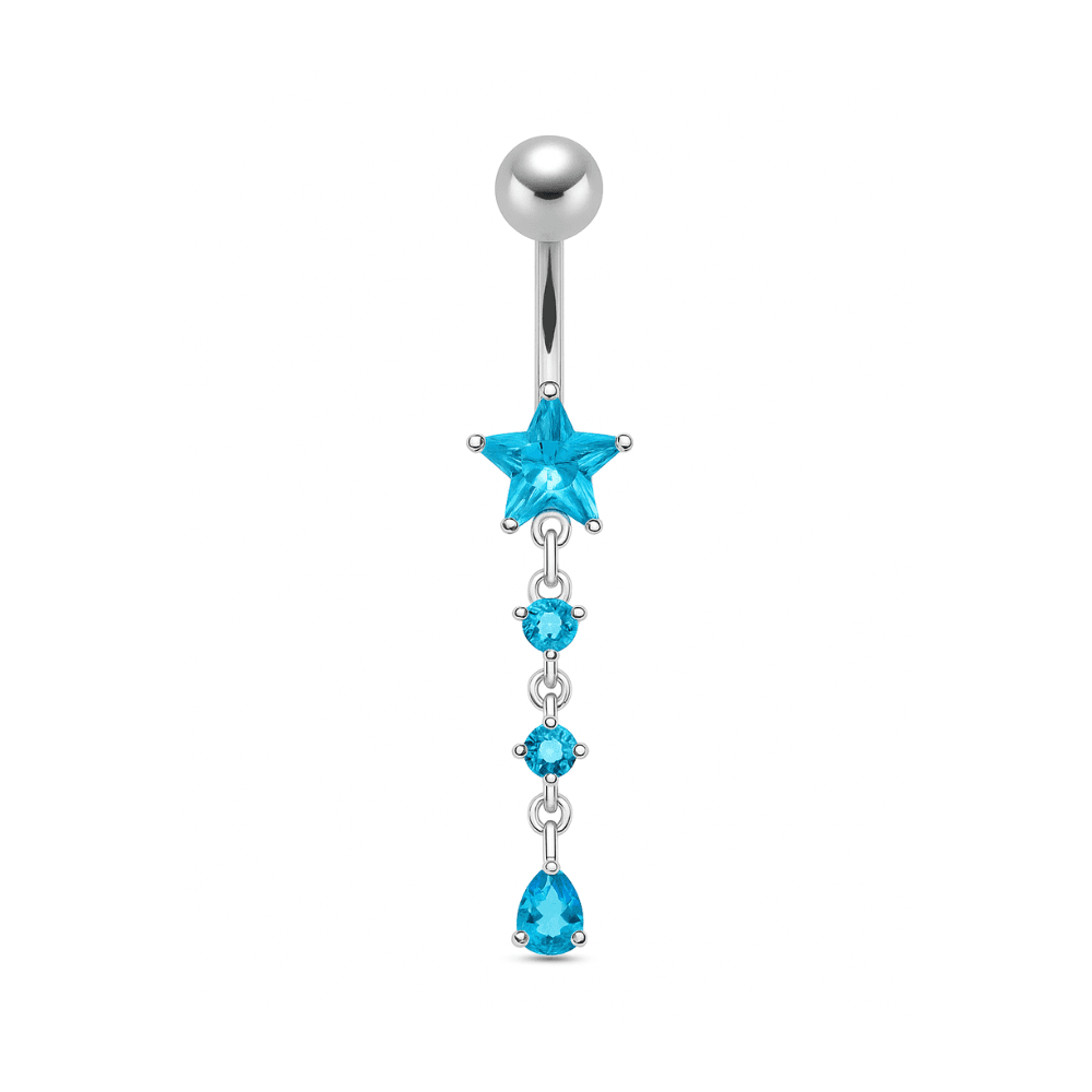 925 Sterling Silver Star and Gemstone Dangling Belly Ring