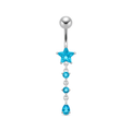 925 Sterling Silver Star and Gemstone Dangling Belly Ring