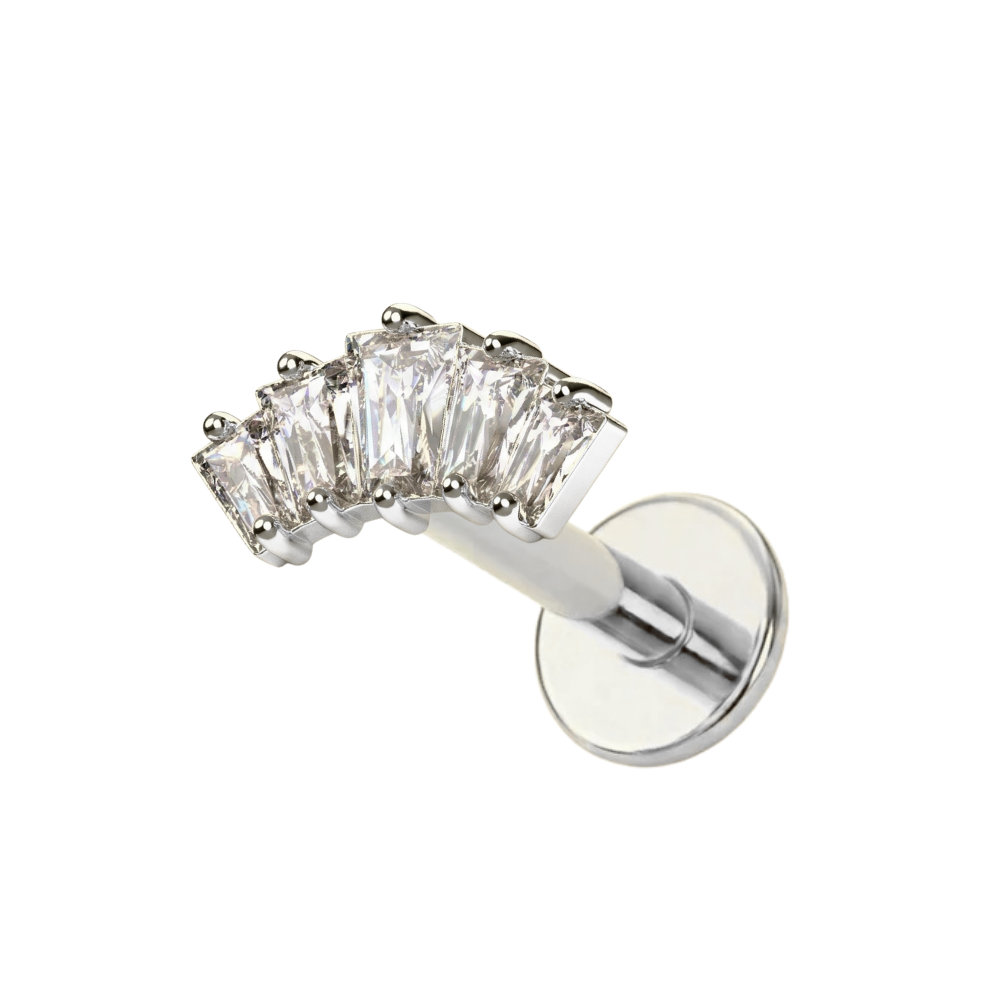 316L Surgical Steel Baguette CZ Fan Internally Threaded Flatback Stud