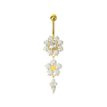 925 Sterling Silver Double Flower Silver Dangling SS Curved Bar Belly Ring