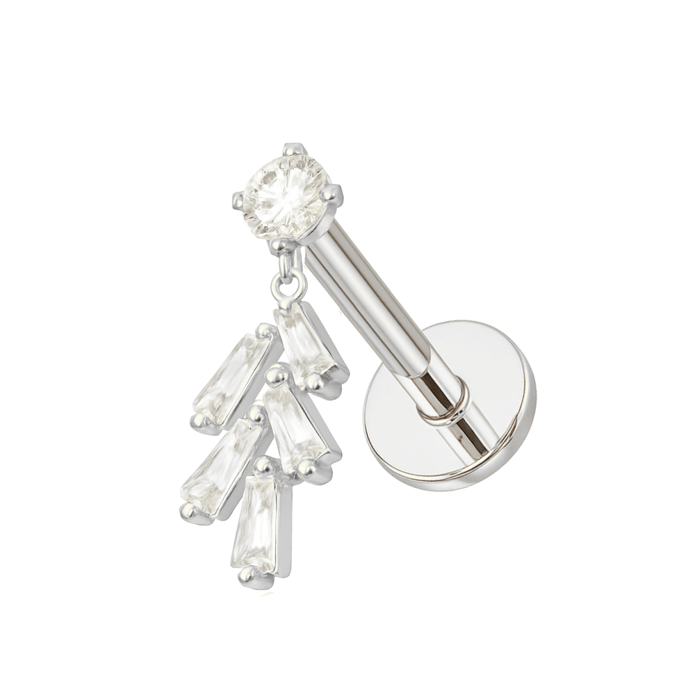 316L Surgical Steel Jewelled Leaf Internally Threaded Screw Fit Dangling Stud
