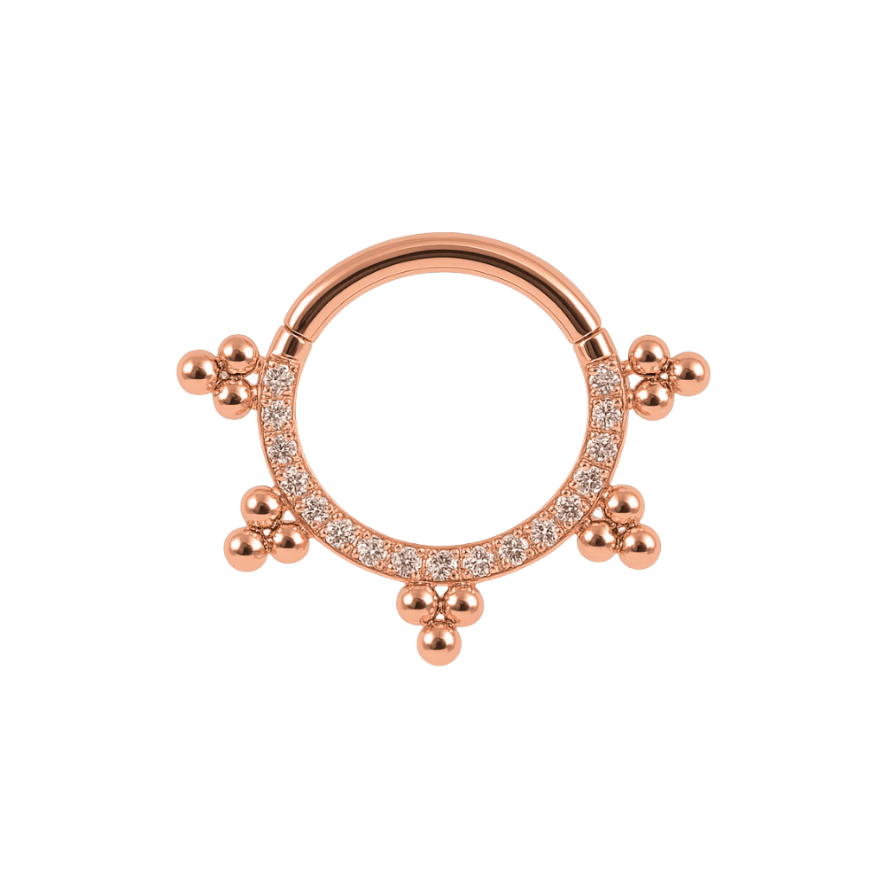 316L Surgical Steel Multi Crystals Jewelled with Trinity Tribal Dots Hinged Segment Clicker Ring