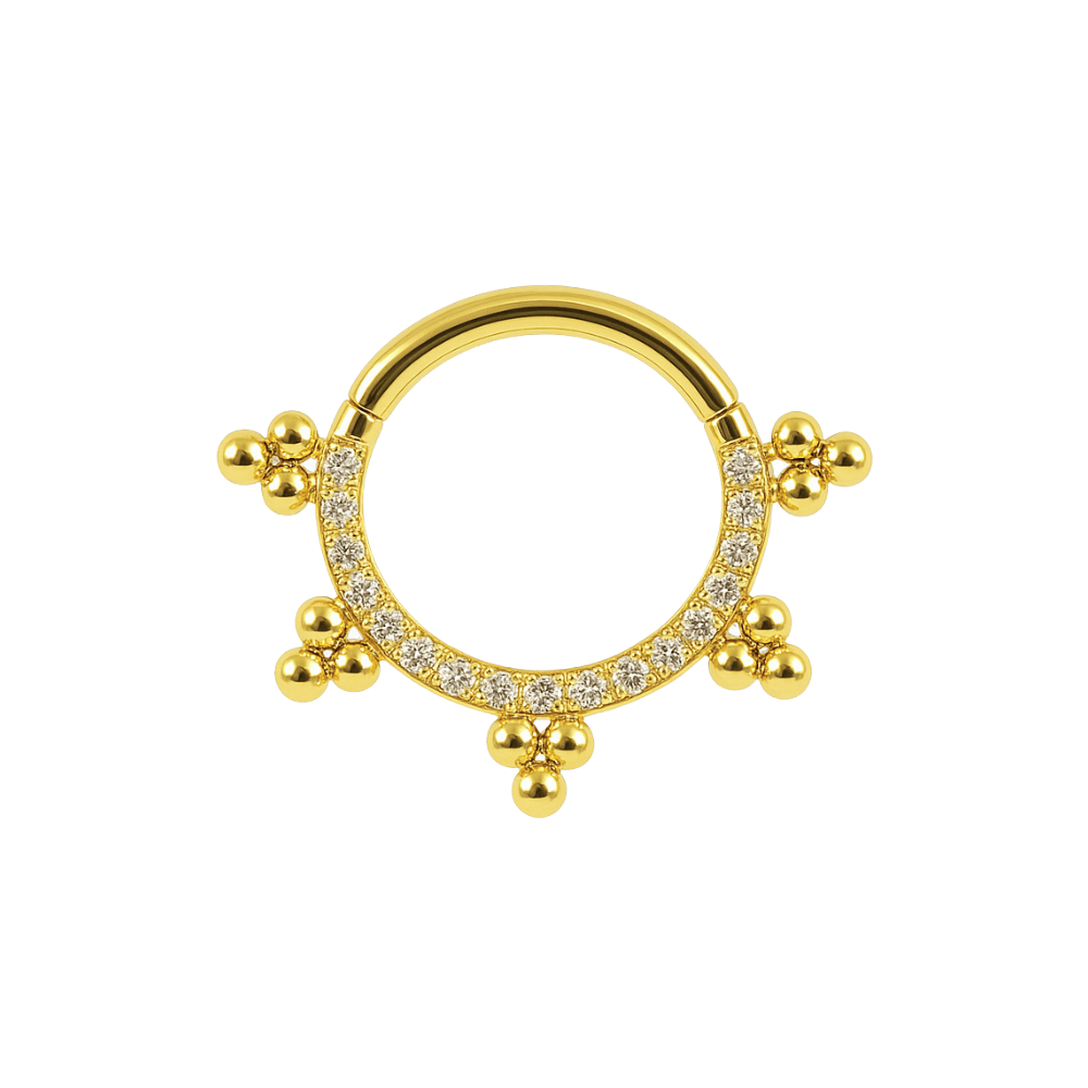 316L Surgical Steel Multi Crystals Jewelled with Trinity Tribal Dots Hinged Segment Clicker Ring