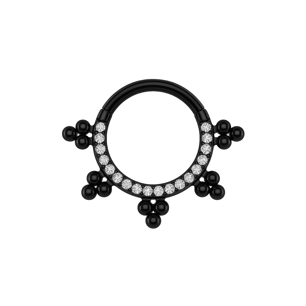 316L Surgical Steel Multi Crystals Jewelled with Trinity Tribal Dots Hinged Segment Clicker Ring