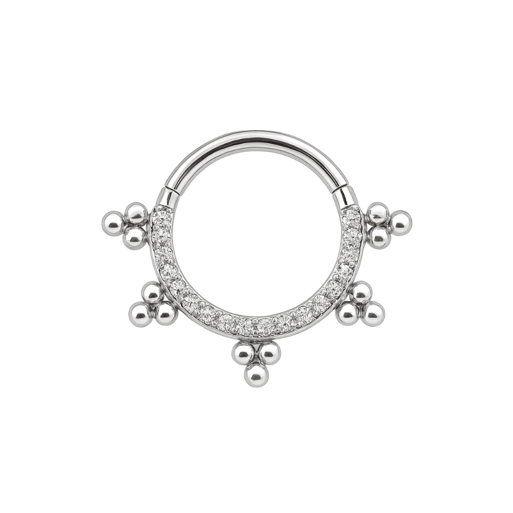 316L Surgical Steel Multi Crystals Jewelled with Trinity Tribal Dots Hinged Segment Clicker Ring