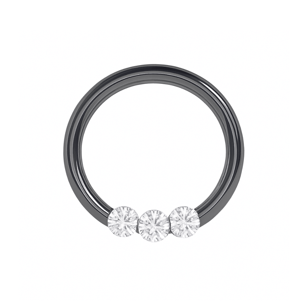 316L Surgical Steel Triple CZ Jewelled Classic Segment Clicker Ring