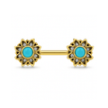 316L Surgical Steel Flower Jewelled Turquoise Bead Nipple Bar