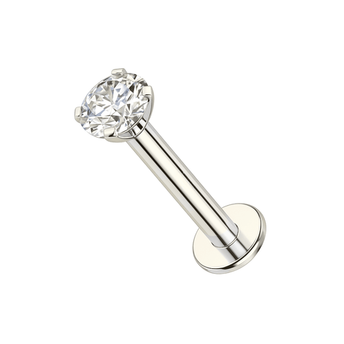 14K Gold Lip Labret with Round Cubic Zirconia Push Fit Top