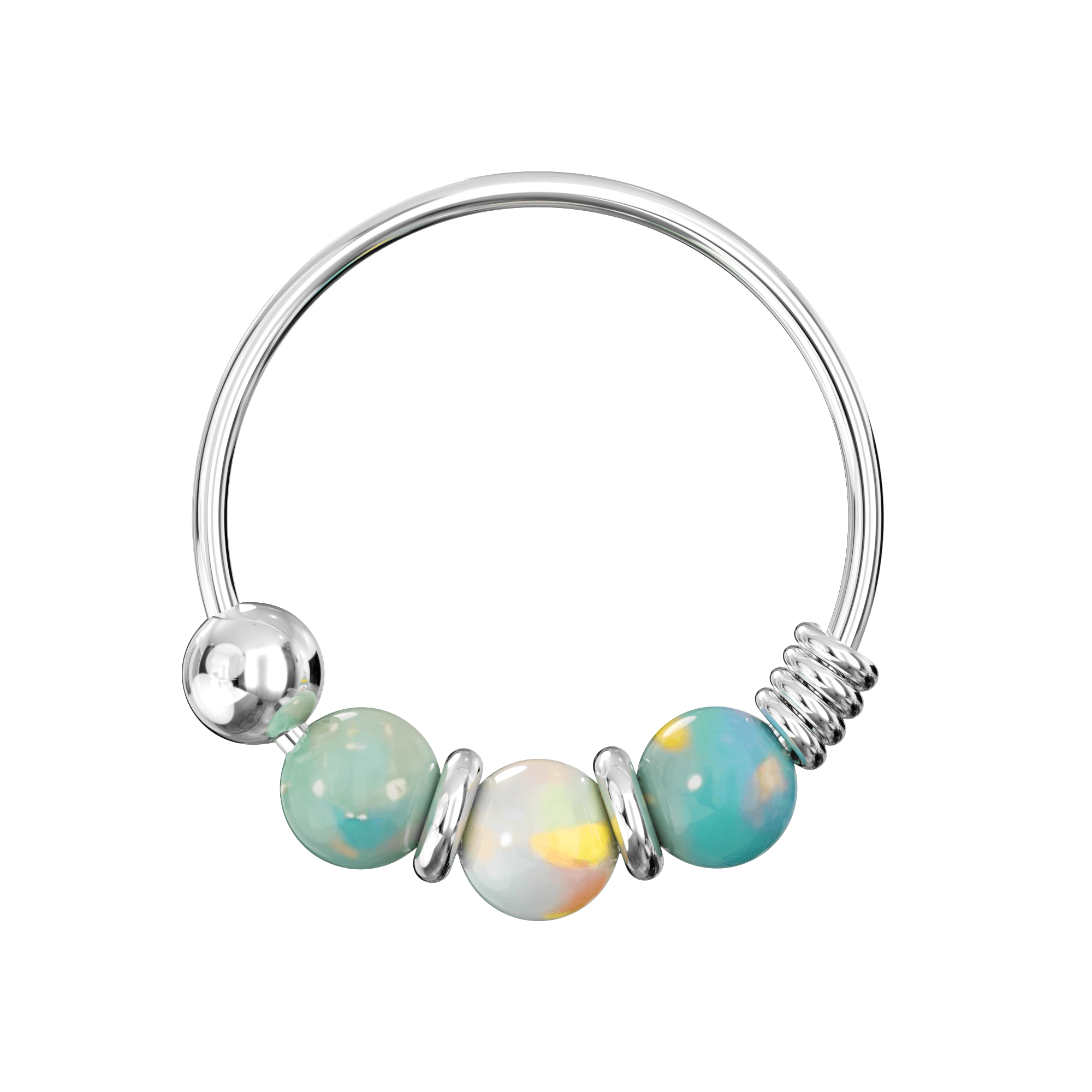 925 Sterling Silver AB Opal Bead in Center Nose Hoop Ring