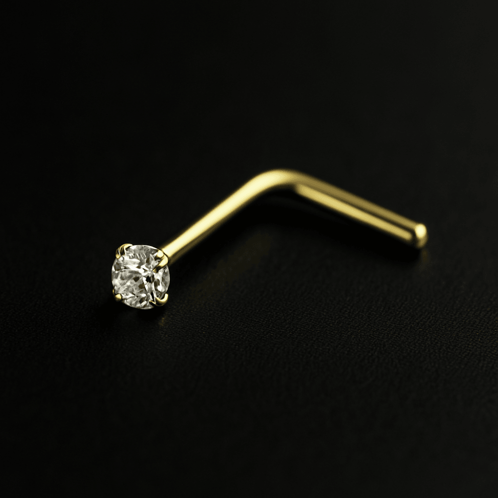 14K Gold Claw-Set Moissanite Stone L-bend Nose Stud