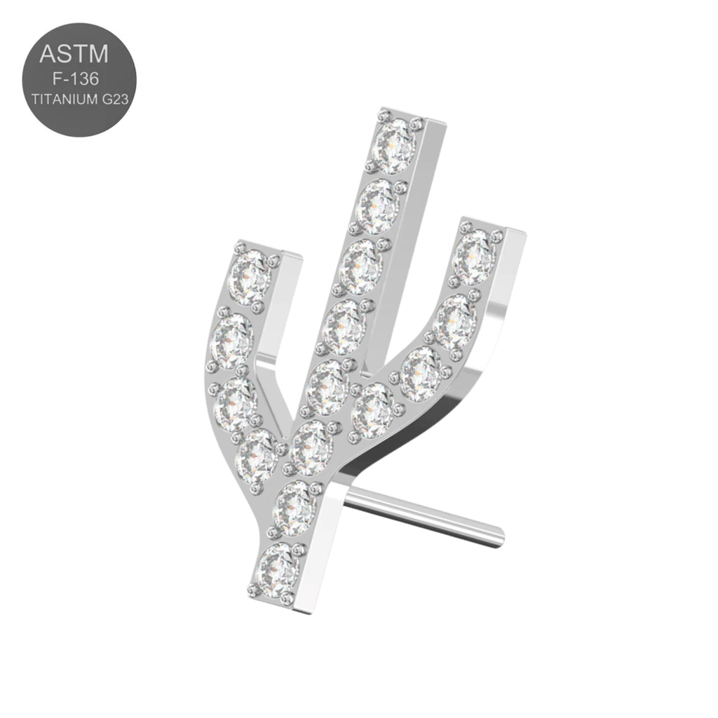 G23 Titanium CZ Jewelled Cactus Design Thread-less Push-Fit Top
