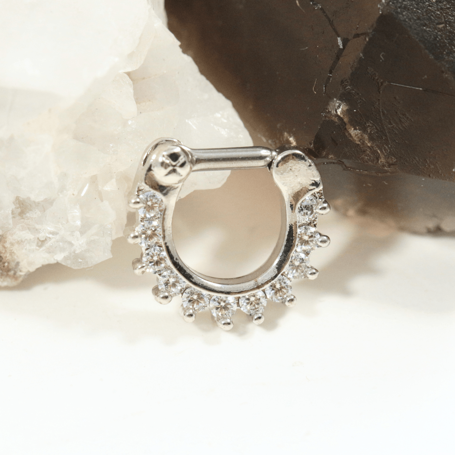 316L Surgical Steel Single Line Pronged CZs Septum Clicker