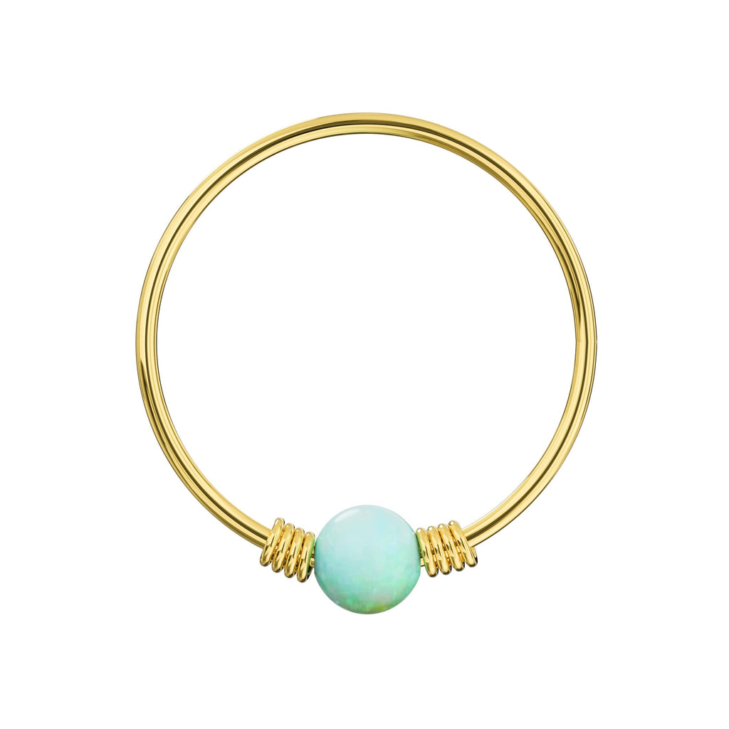 14K Gold Spring Coil-End with Opal Stone Hoop