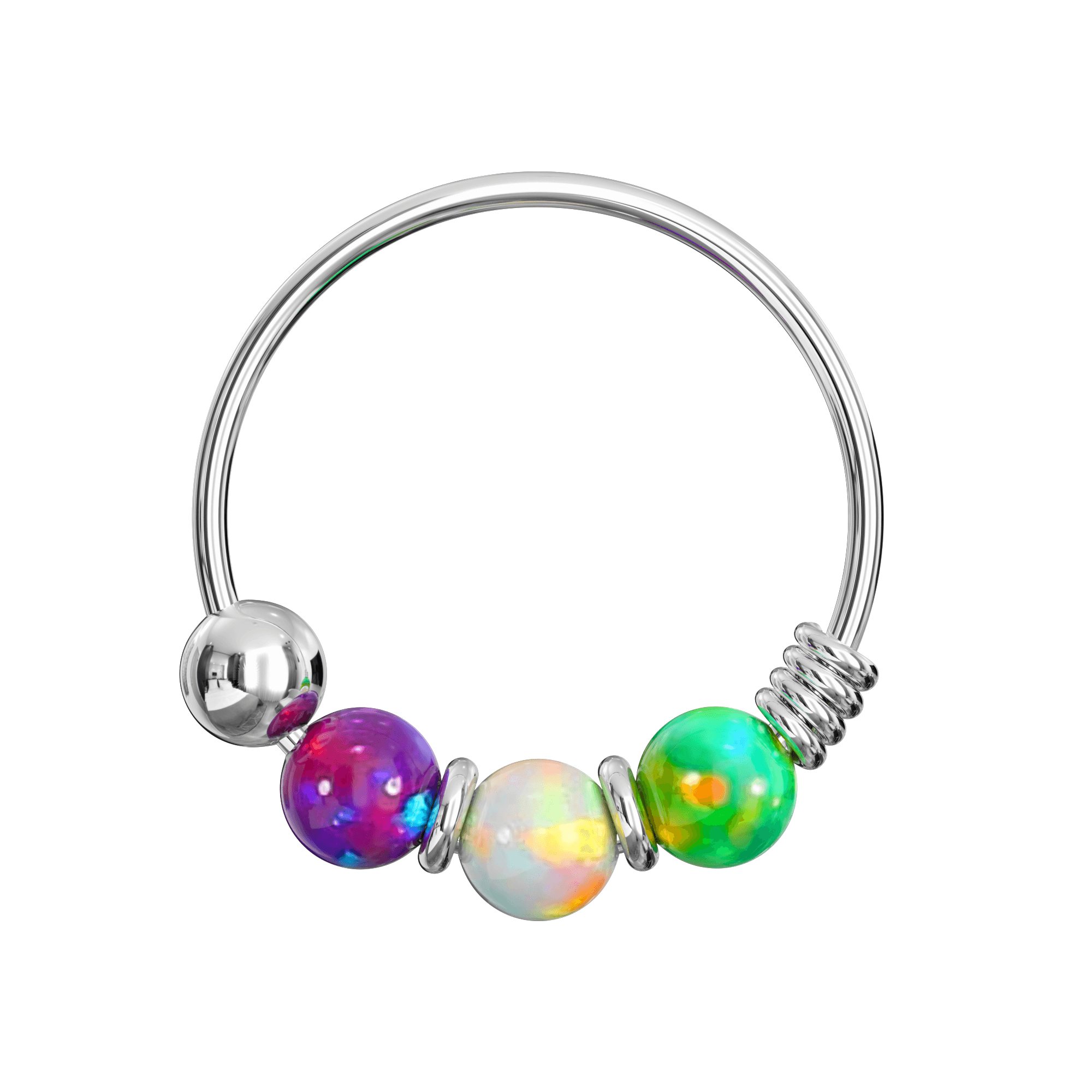 925 Sterling Silver with Opal Beads Hoop Nose Ring