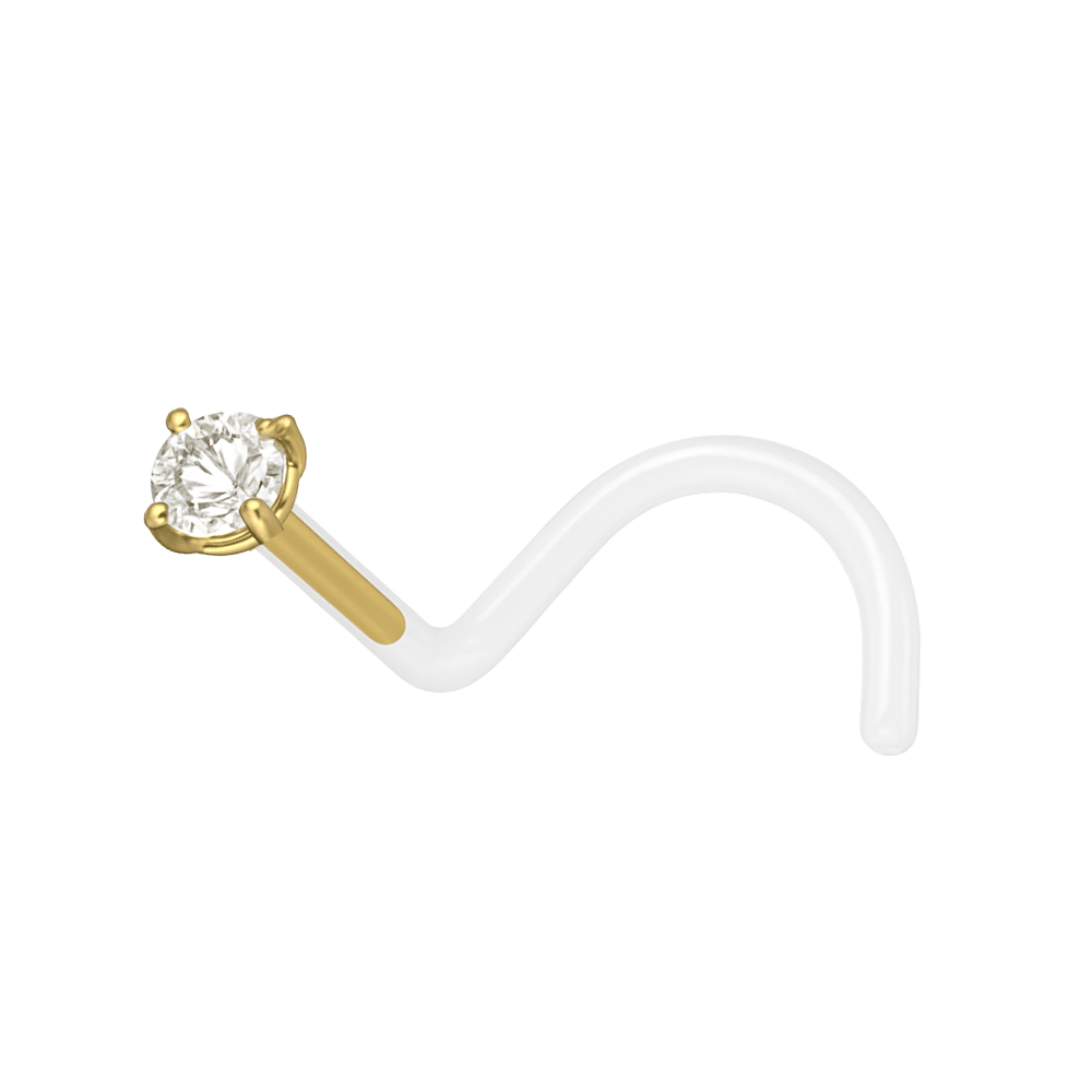 14K Gold Head Bio-Plast Nose Screw with CZ Stone