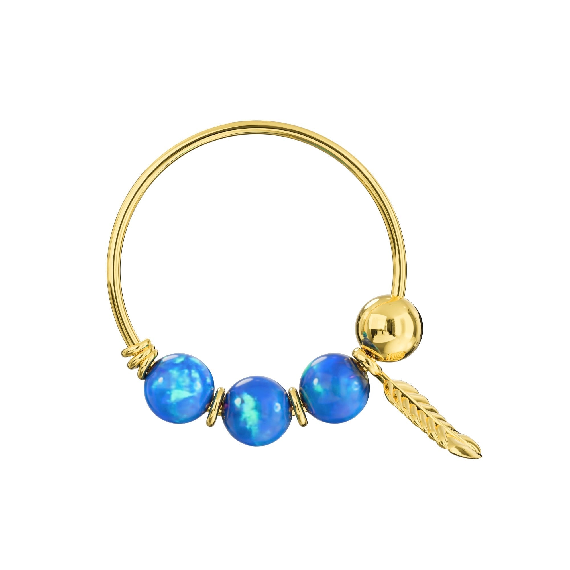 14K Gold Opal Stones & Leaf Hoop Nose Ring