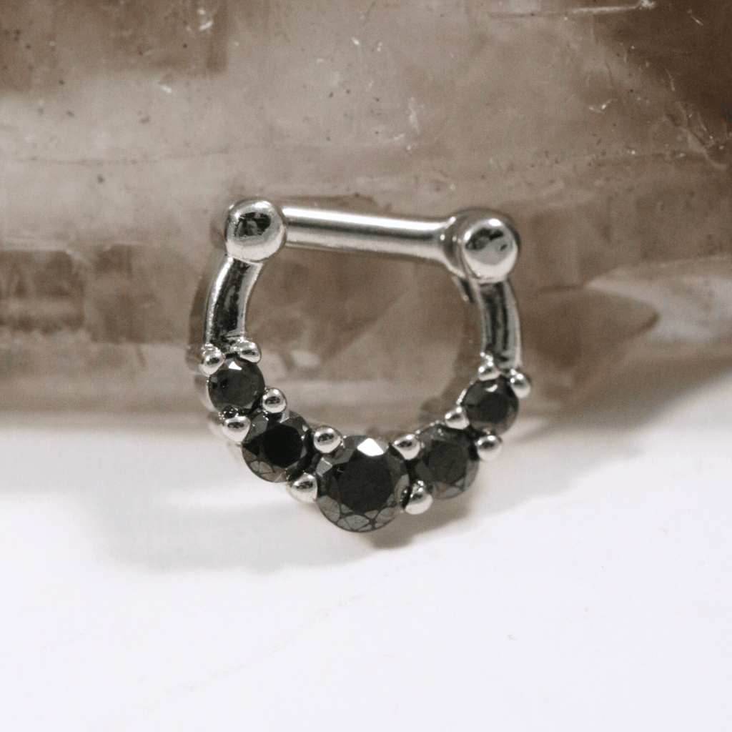 316L Surgical Steel Five Pronged Black CZs Septum Clicker Ring