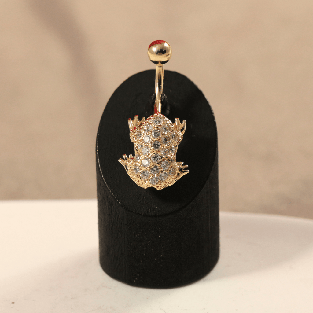 14K Gold Jewelled Frog Belly Ring