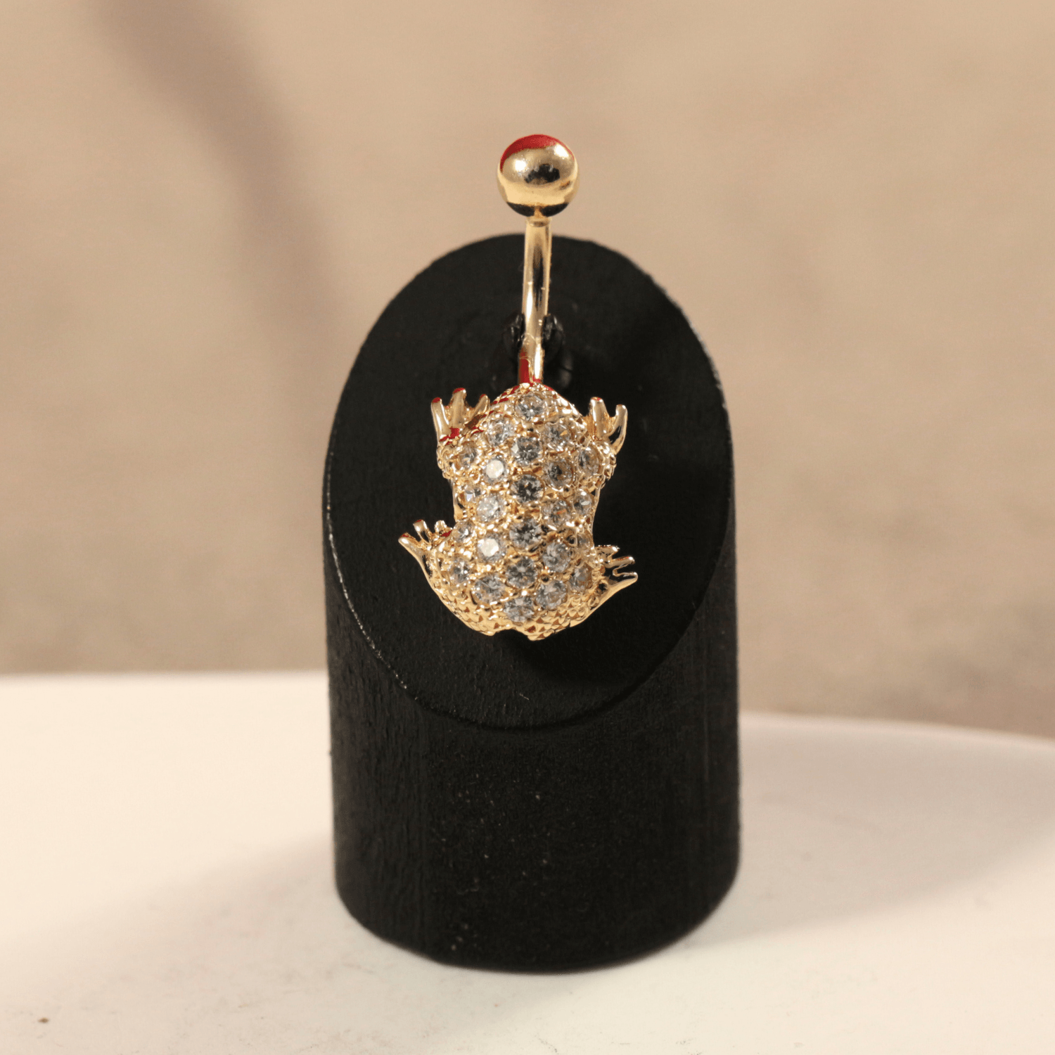 14K Gold Jewelled Frog Belly Ring