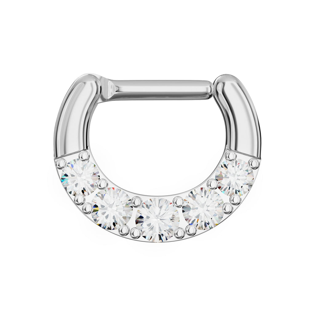 316L Surgical Steel Five Pronged Clear CZs Septum Clicker Ring