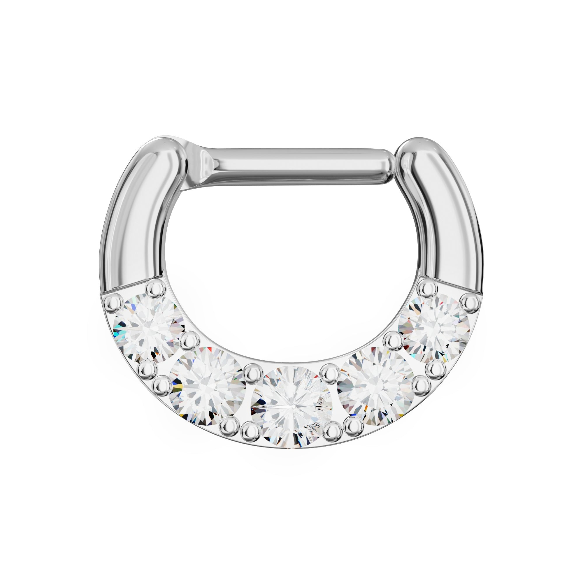 316L Surgical Steel Five Pronged Clear CZs Septum Clicker Ring