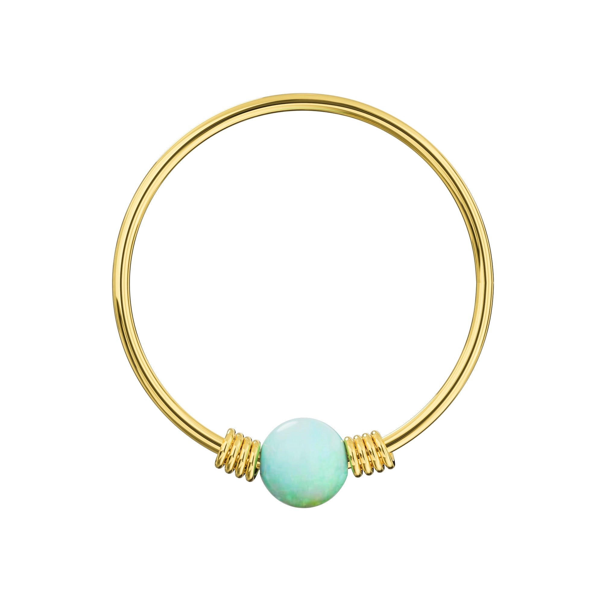 9K Gold Spring Coil-End with Opal Stone Hoop Nose Ring
