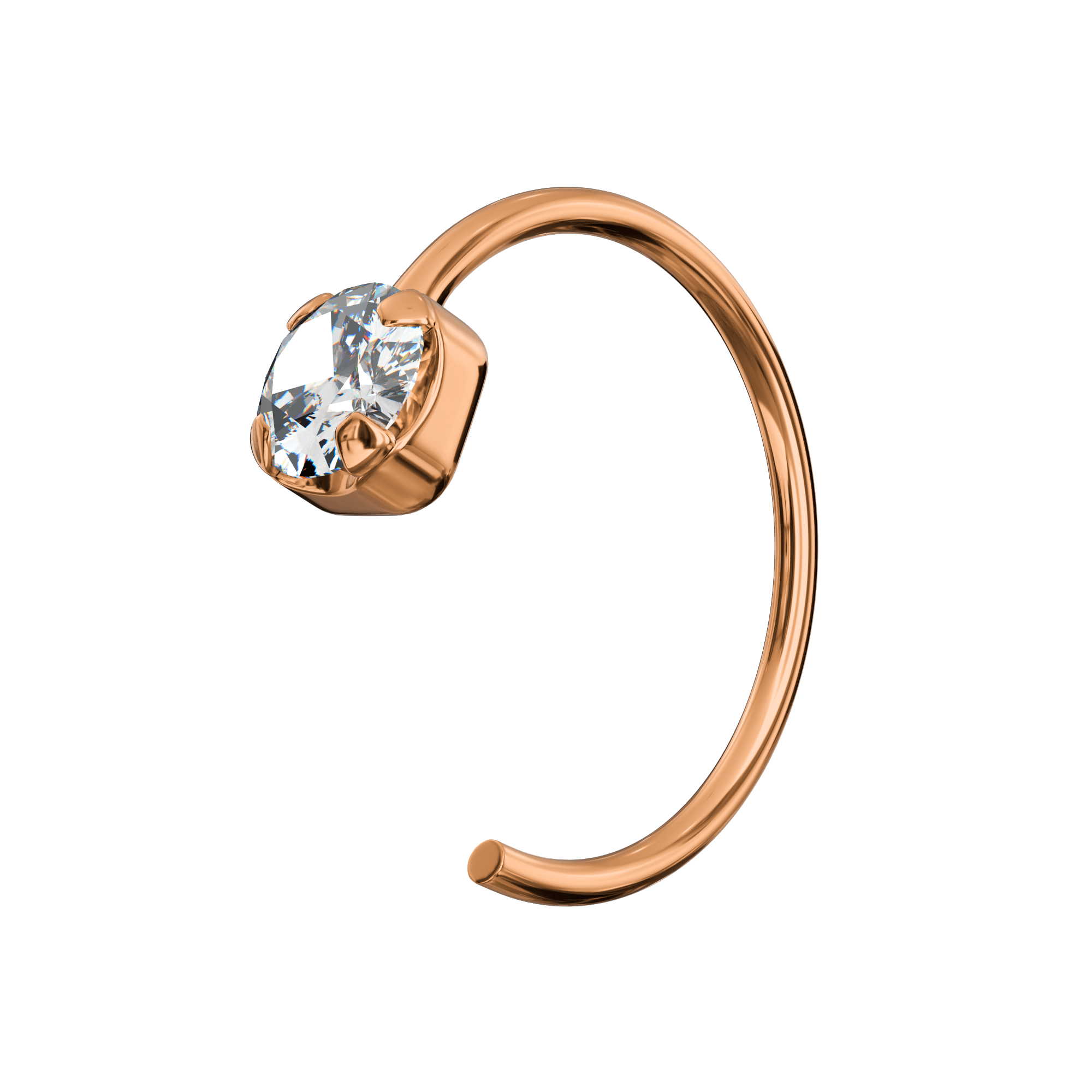 925 Sterling Silver Round Jewelled Claw Set Open Hoop Nose Ring