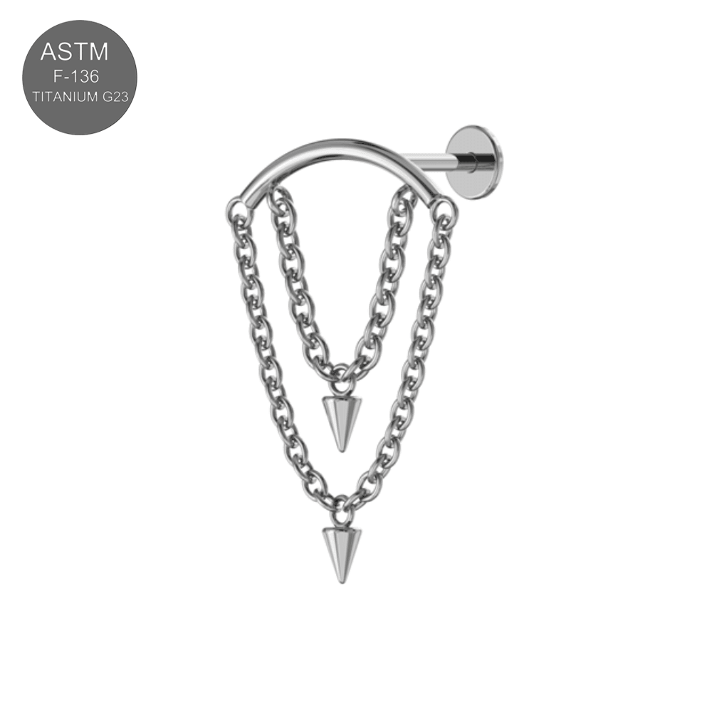G23 Titanium Dangling Cone with Chain Fancy Design Thread-less Push-Fit With Flatback Stud