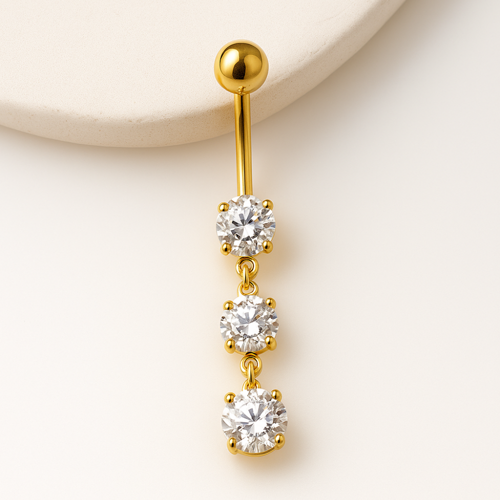 925 Sterling Silver Gold Plated Round Stone Belly Ring