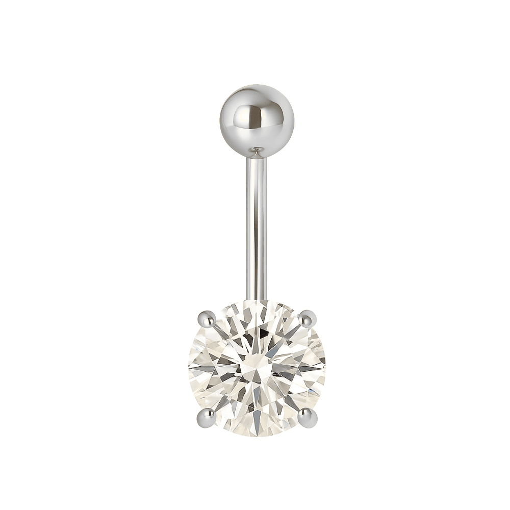 925 Sterling Silver Round Jewelled Non-Dangling Belly Button Ring