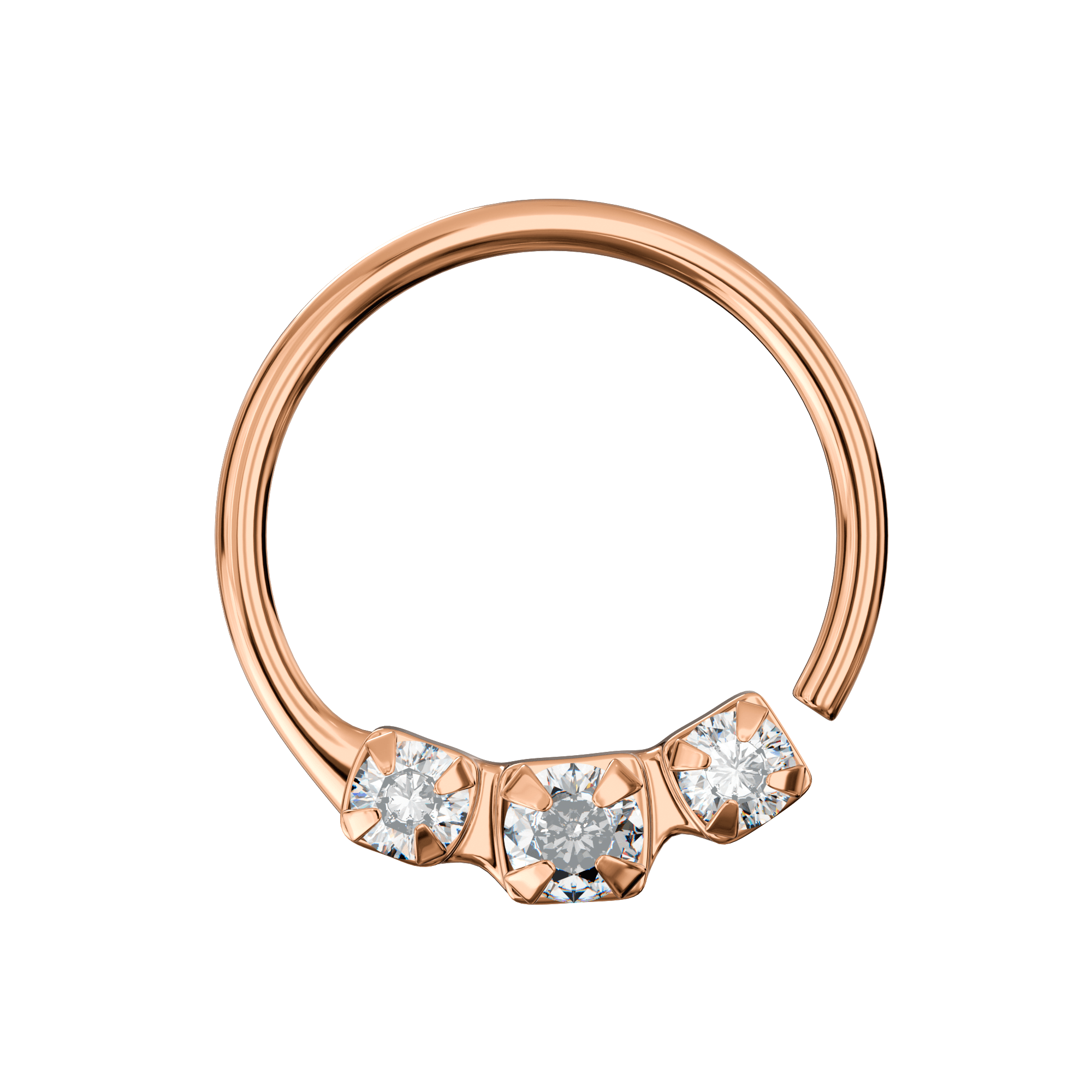 925 Sterling Silver 3 CZ Paved Nose Hoop Ring