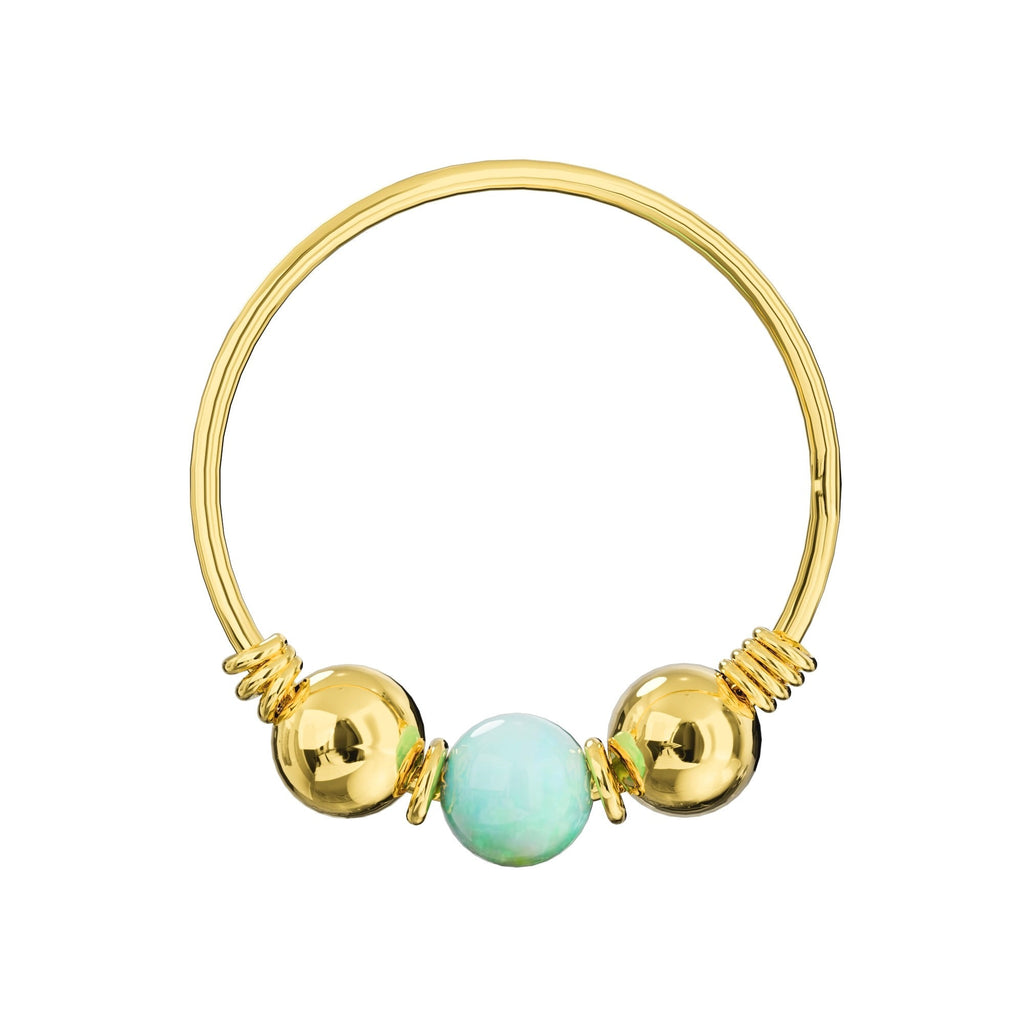 9K Gold Spring Coil end with Opal center Nose Hoop Ring