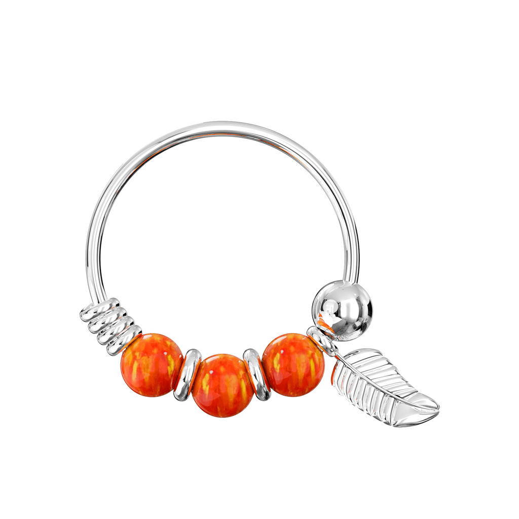 925 Sterling Silver Opal Bead with Leaf Charm Nose Hoop Ring