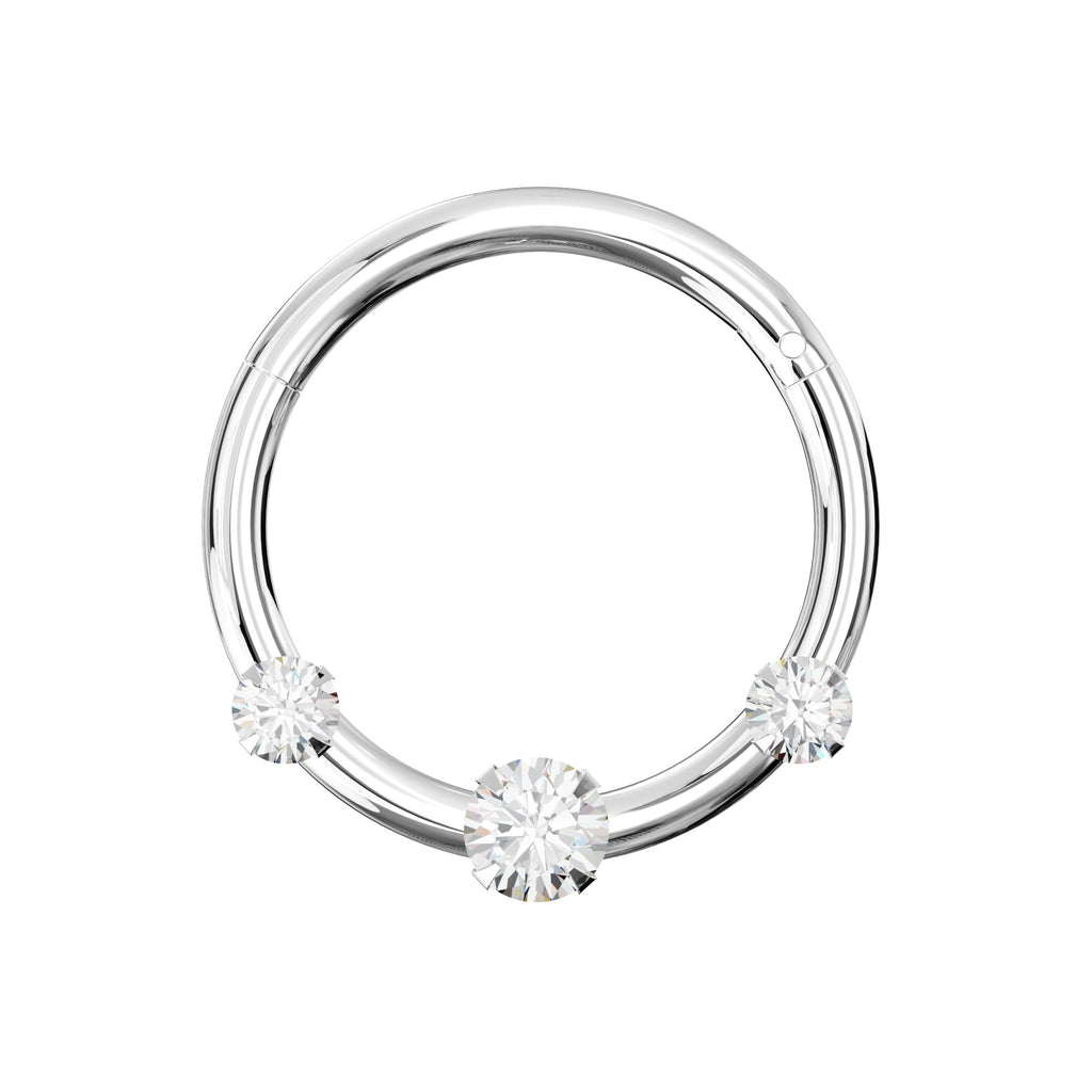 925 Sterling Silver Triple CZ Jewelled Hinged Segment Clicker Ring