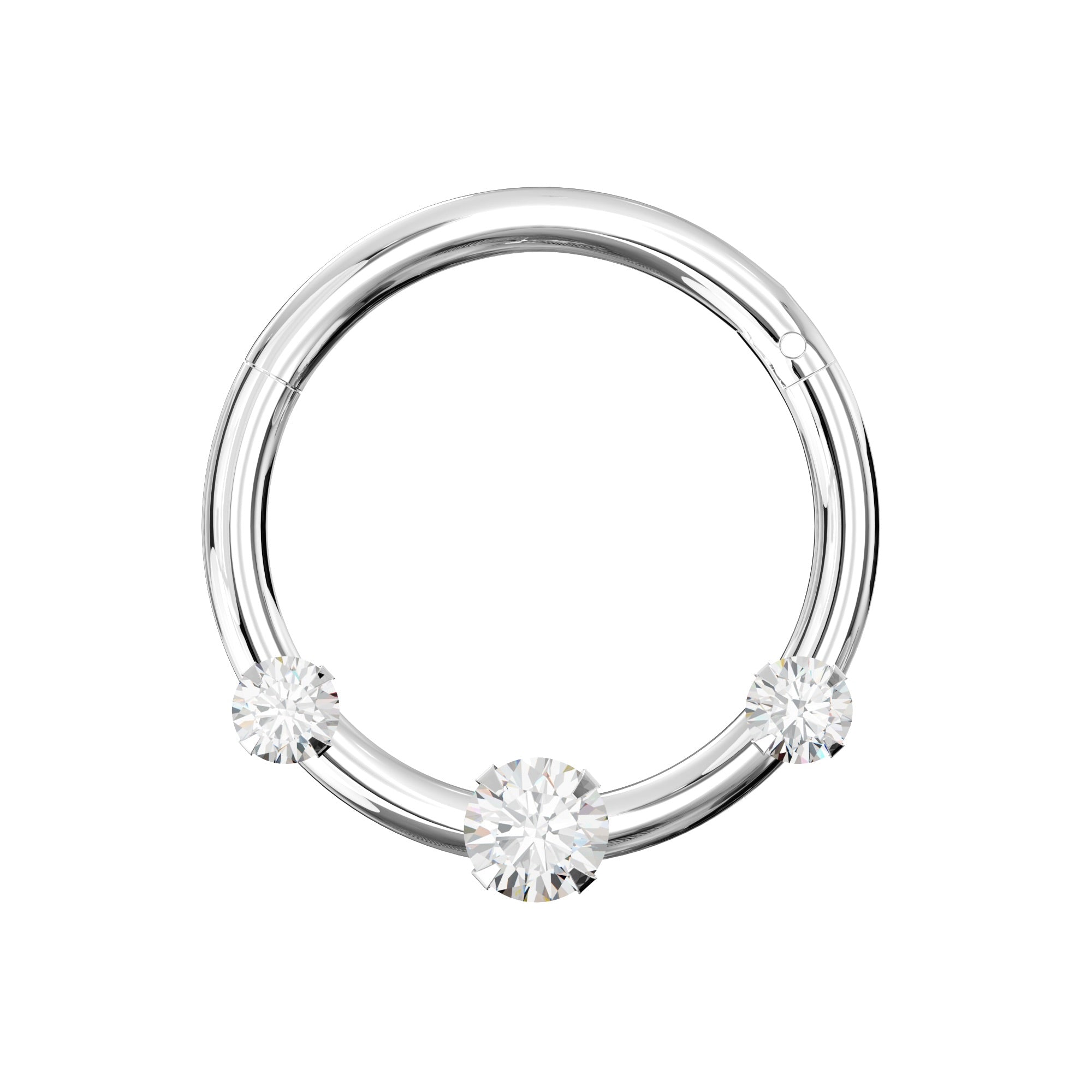 925 Sterling Silver Triple CZ Jewelled Hinged Segment Clicker Ring