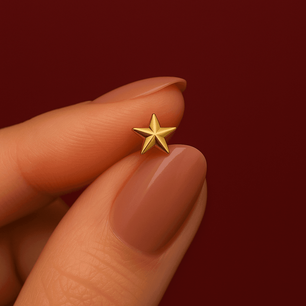 14K Gold Head & Bio Flex Nose Screw Ring With Star Top