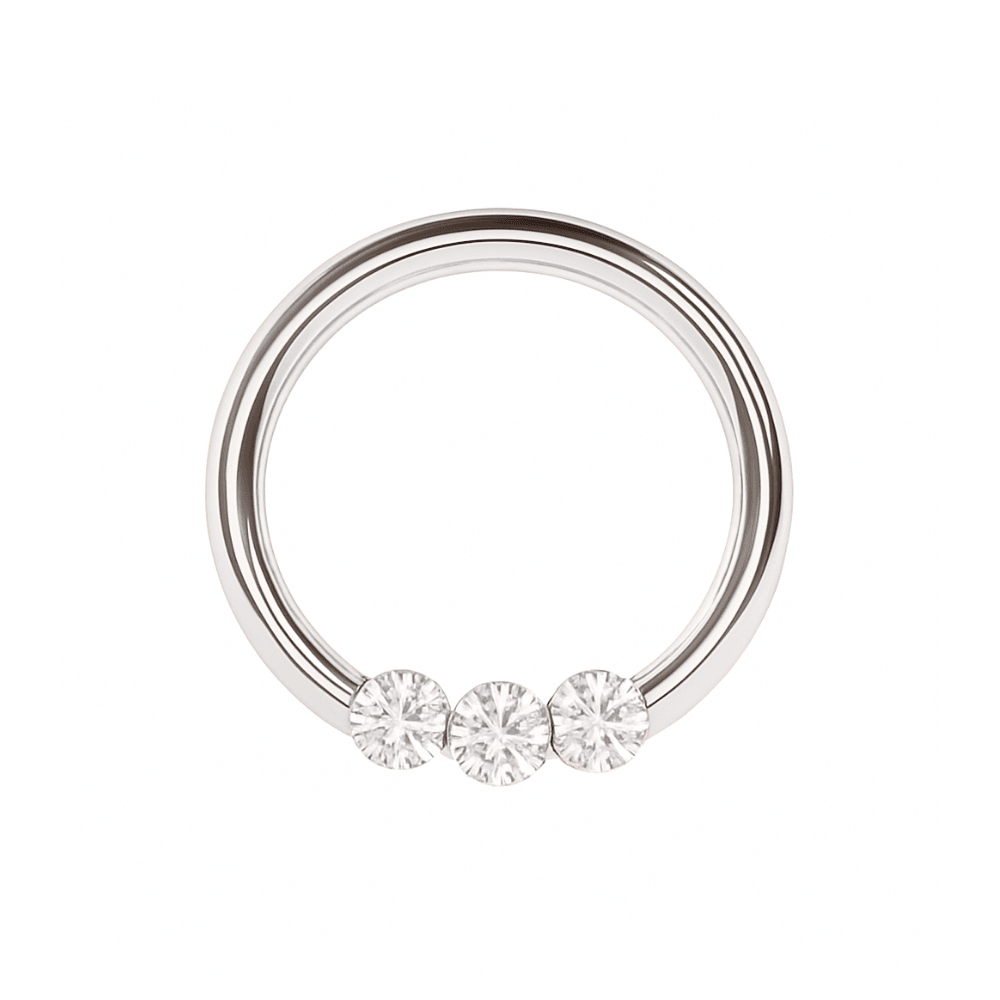 316L Surgical Steel Triple CZ Jewelled Classic Segment Clicker Ring