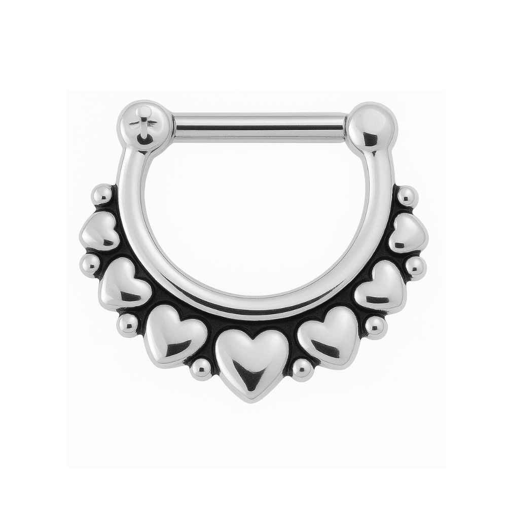 316L Surgical Steel Multi-Hearts Paved Septum Clicker Ring