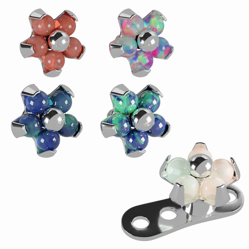 G23 Titanium Opal Stone Studded Flower Dermal Anchor Top
