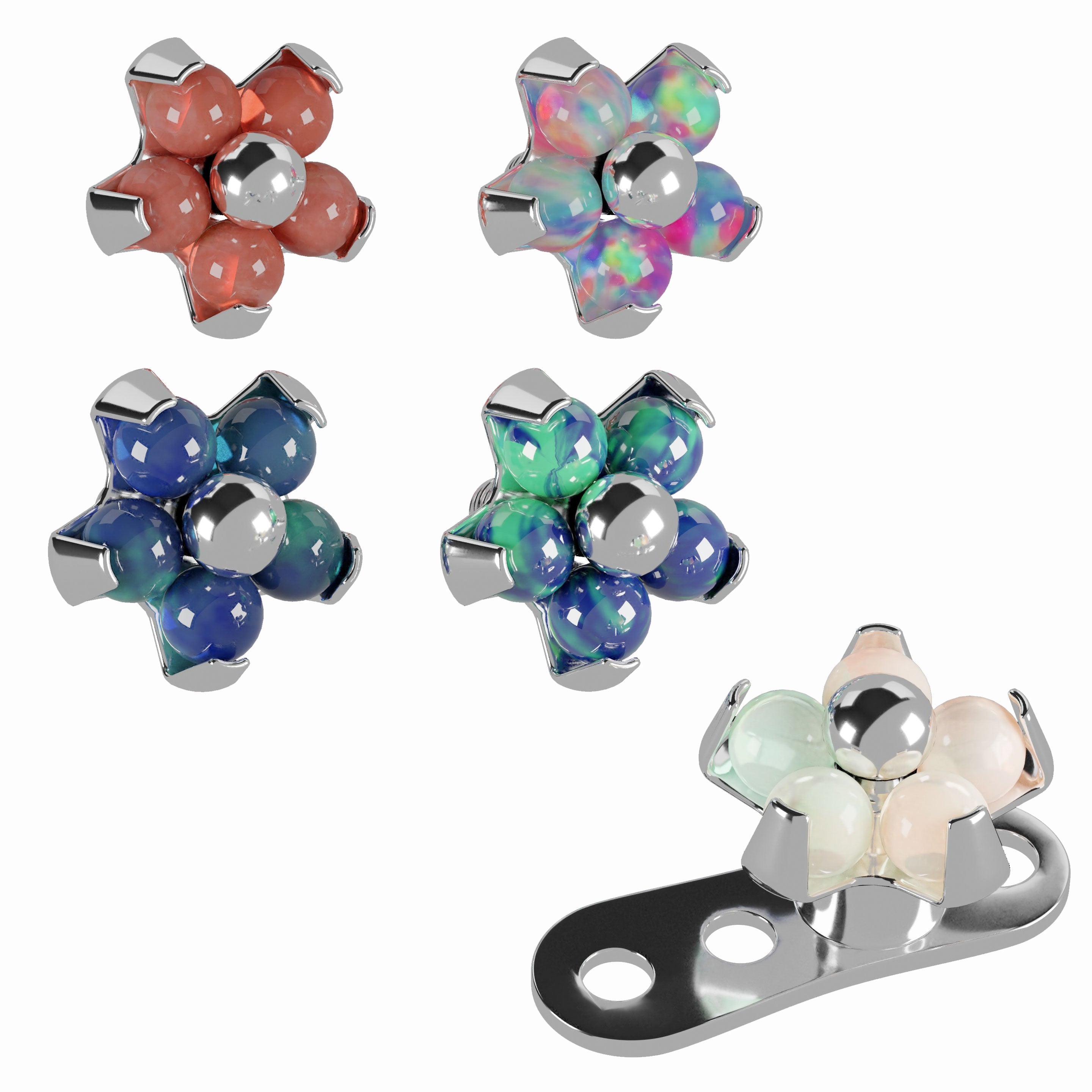 G23 Titanium Opal Stone Studded Flower Dermal Anchor Top