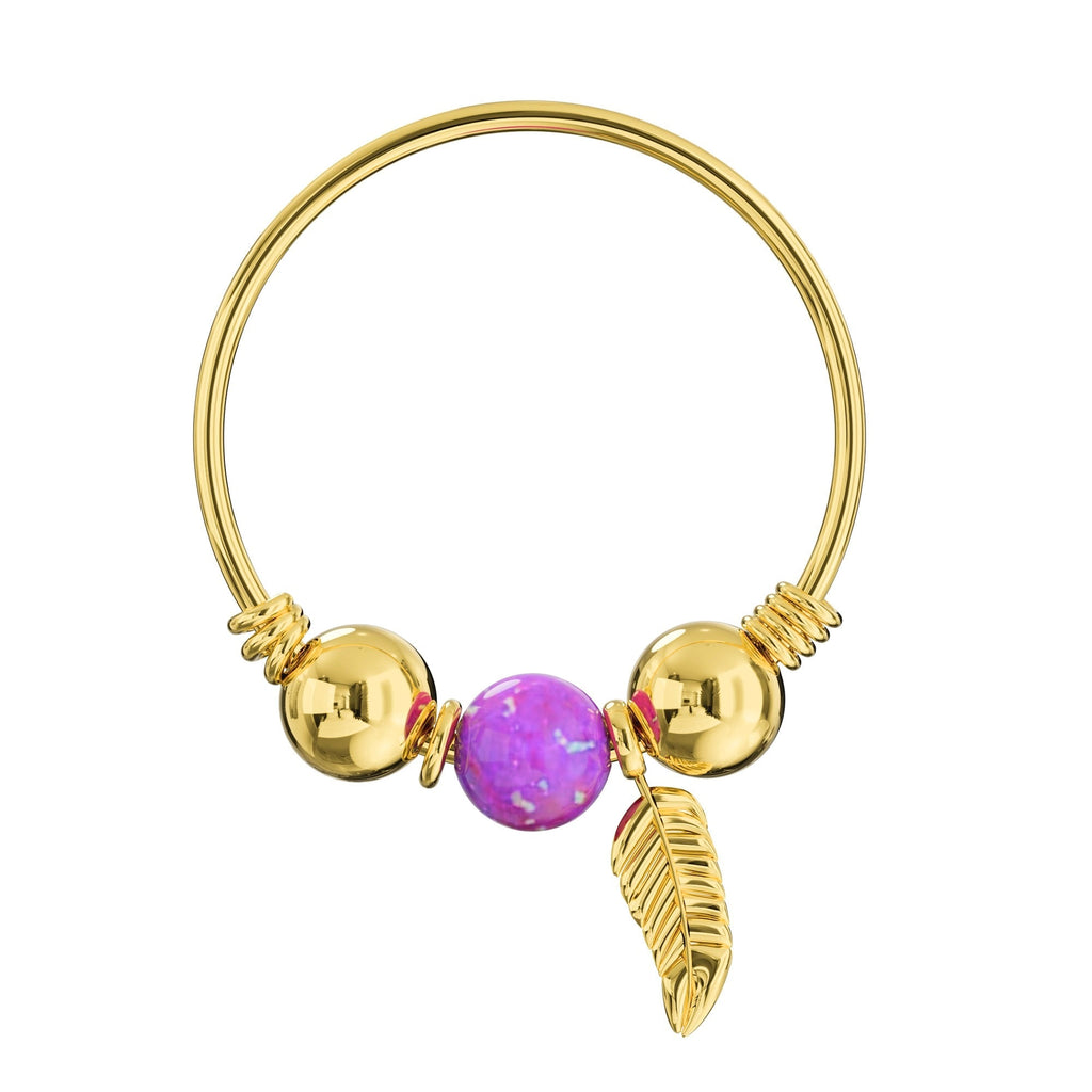 9K Gold Opal Bead and Leaf Charm Nose Hoop Ring