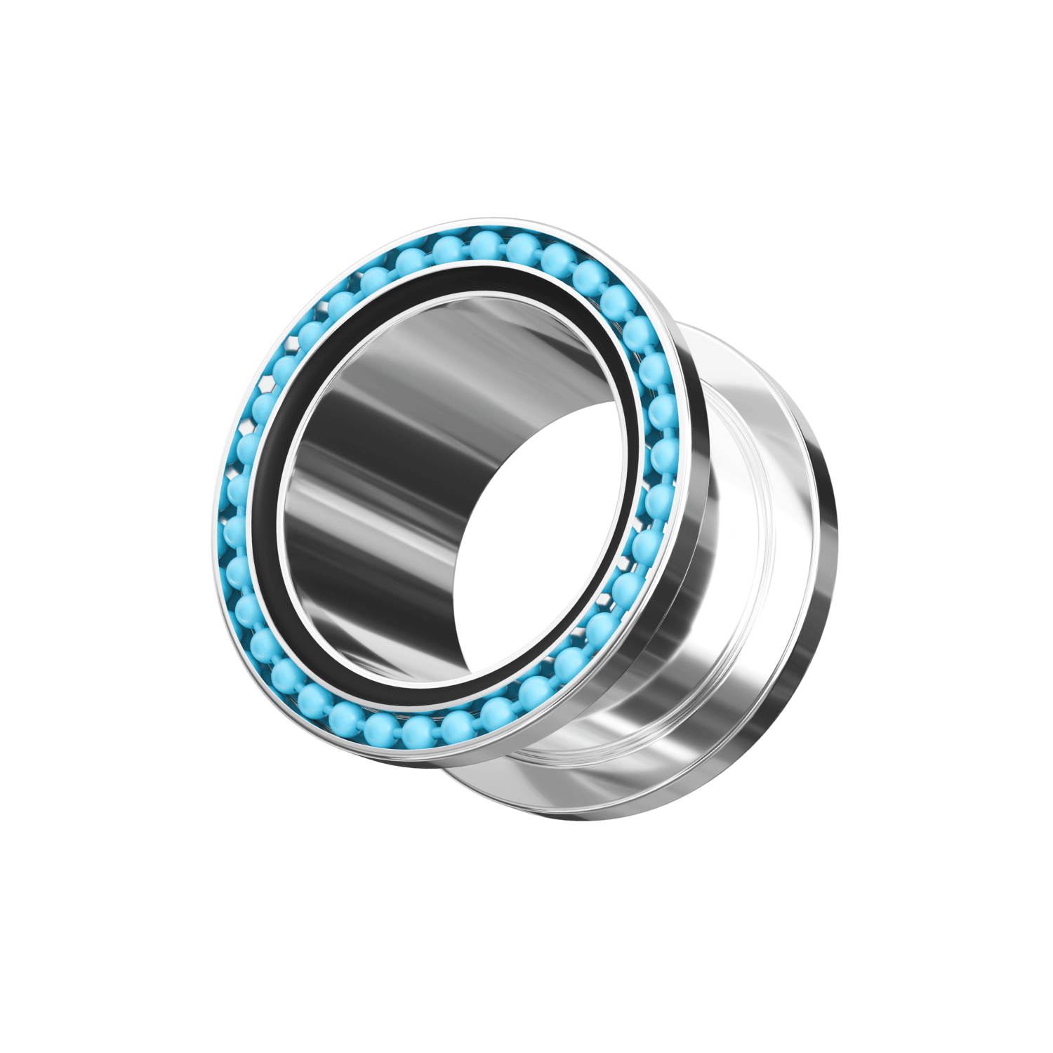 316L Surgical Steel With Turquoise Ball Edge Top Flesh Tunnel