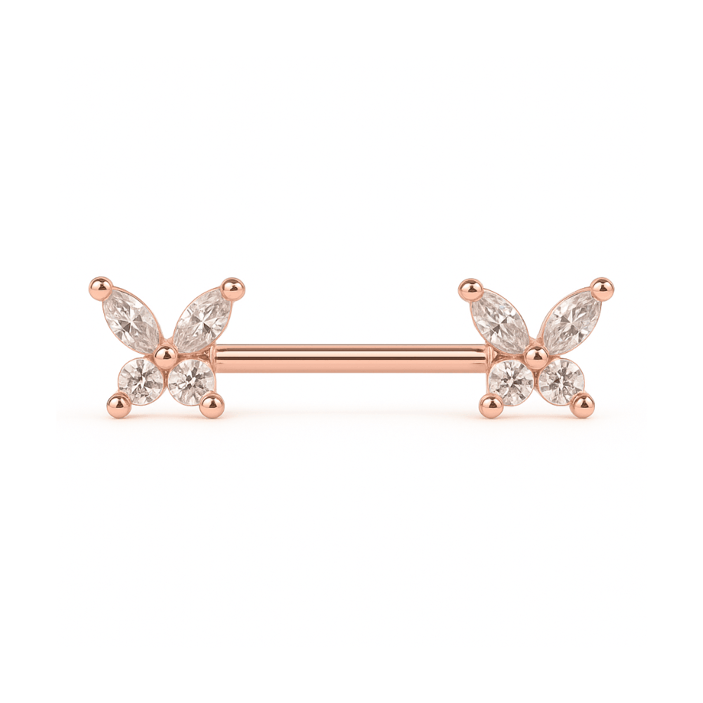 316L Surgical Steel Butterfly Jewelled Nipple Bar