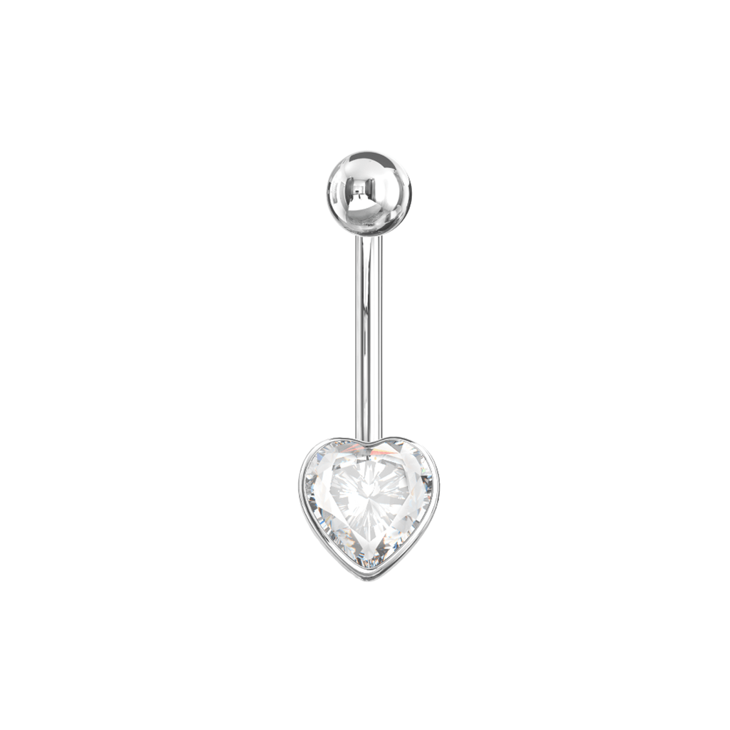 925 Sterling Silver Jewelled Big Heart Silver Belly Ring