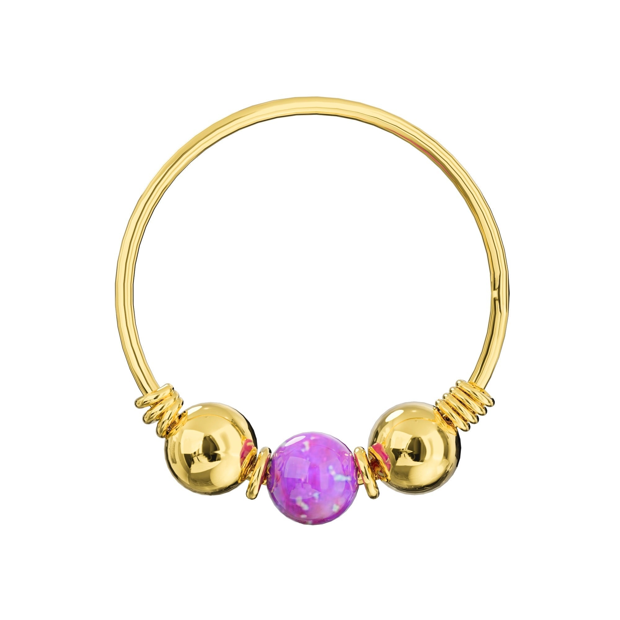 9K Gold Spring Coil end with Opal center Nose Hoop Ring
