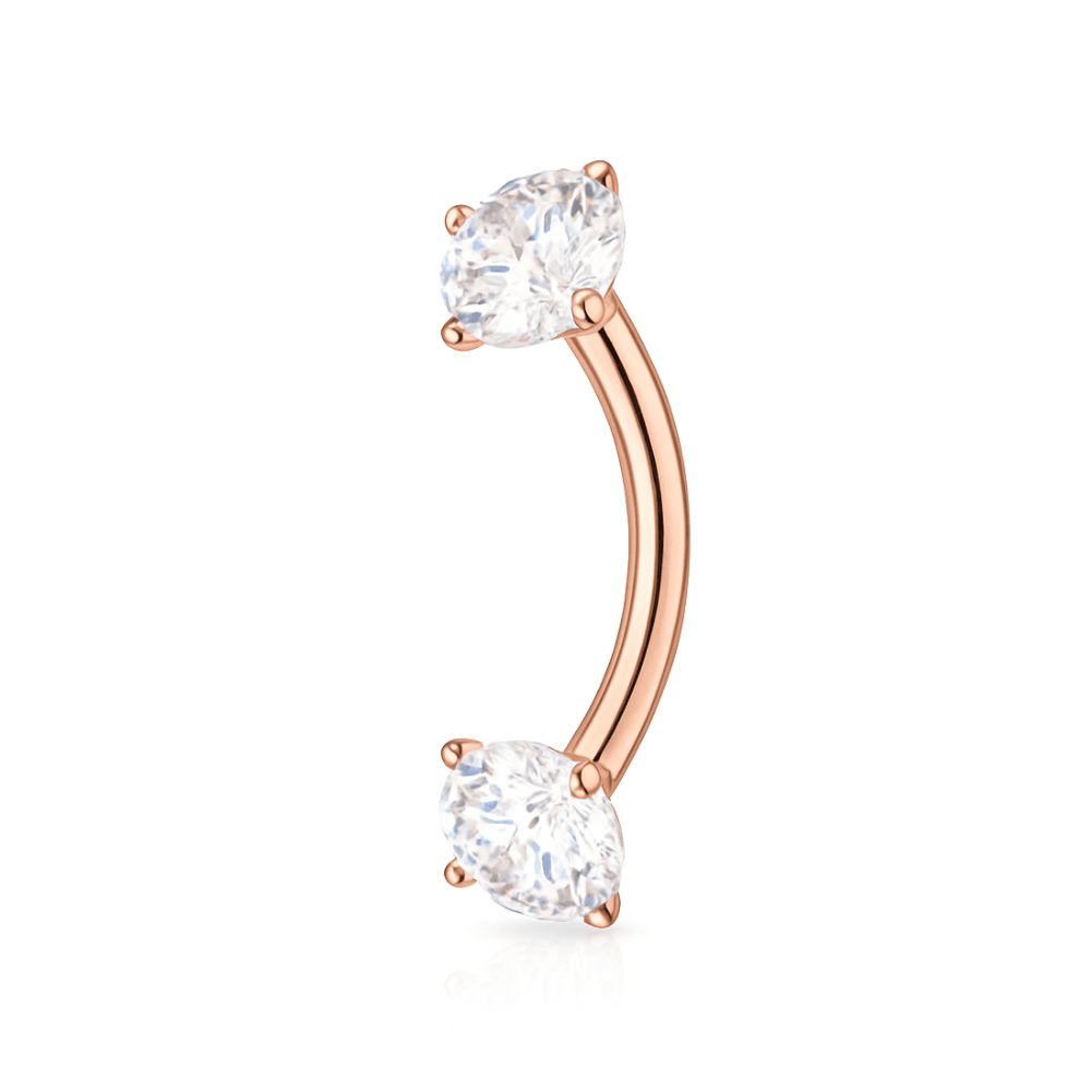 14K Gold Internally Threaded 3mm Round CZ Jewelled Curved Barbell