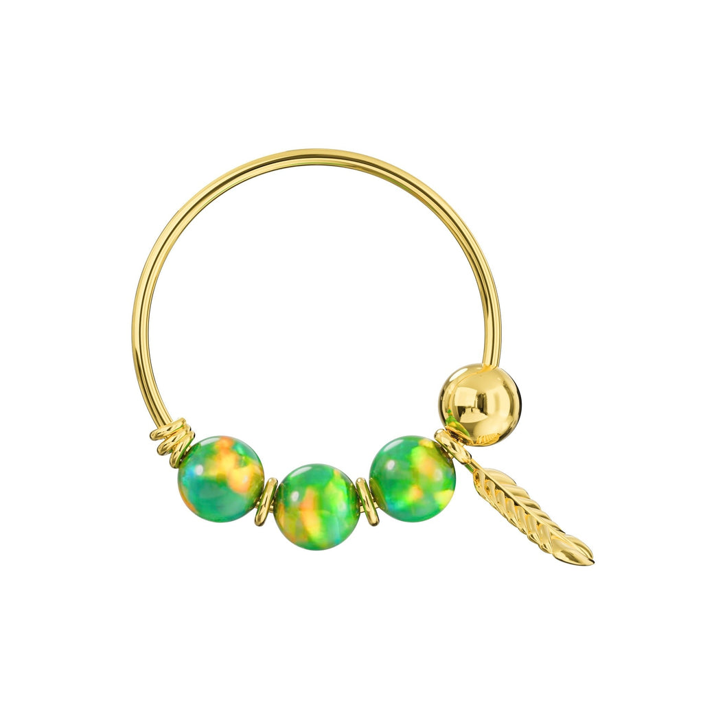 14K Gold Opal Stones & Leaf Hoop Nose Ring