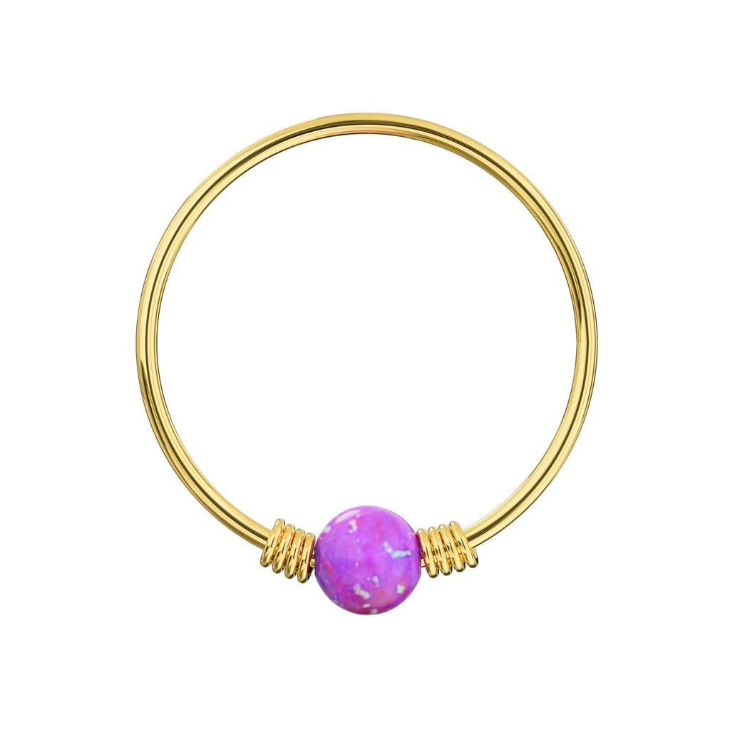 14K Gold Spring Coil-End with Opal Stone Hoop