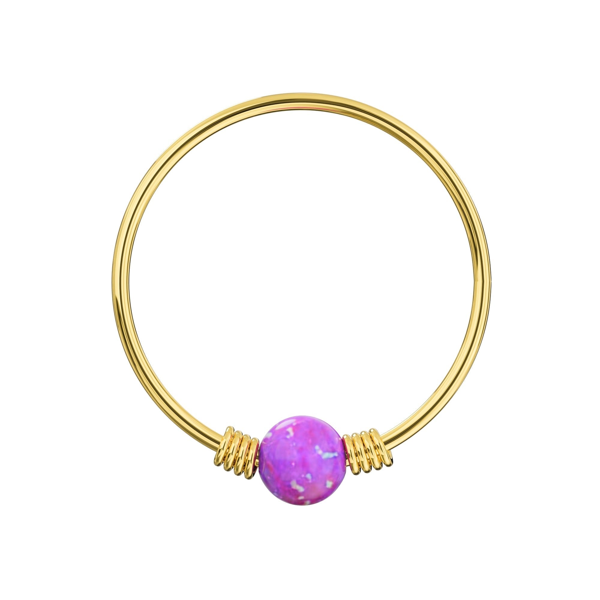 14K Gold Spring Coil-End with Opal Stone Hoop
