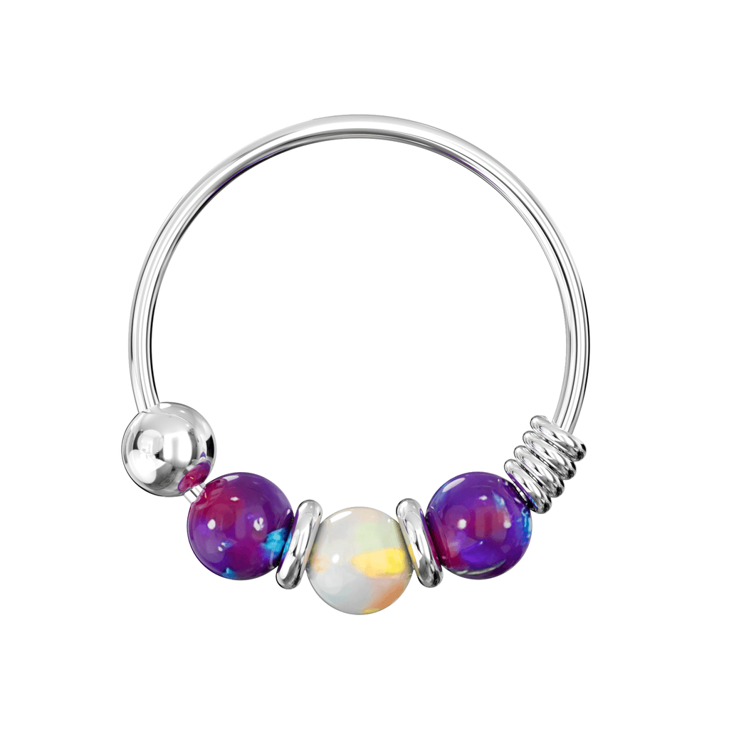 925 Sterling Silver AB Opal Bead in Center Nose Hoop Ring